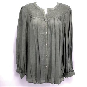 Nanette Lepore Green Button Down Tunic Top Size Medium